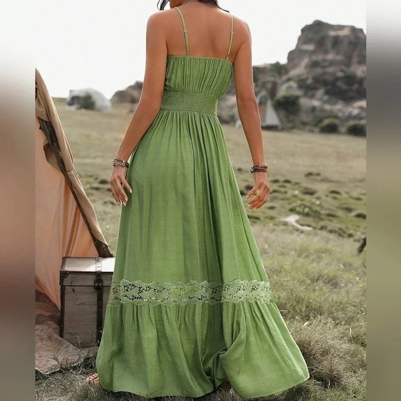 Women'S Splice Lace Cami Dress With Flounce Hem Long Sundress - Picture 3 of 4